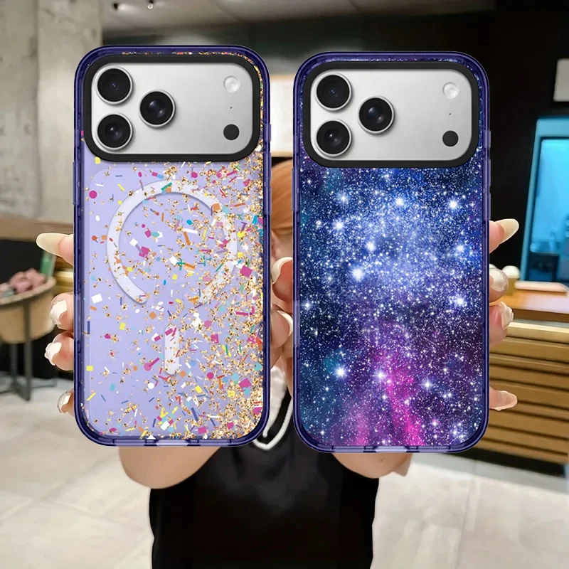 

Sky Star Purple Glitter Magnetic Cover for IPhone 12 13 14 15 16 17 Pro Max Case for IPhone 17 Air