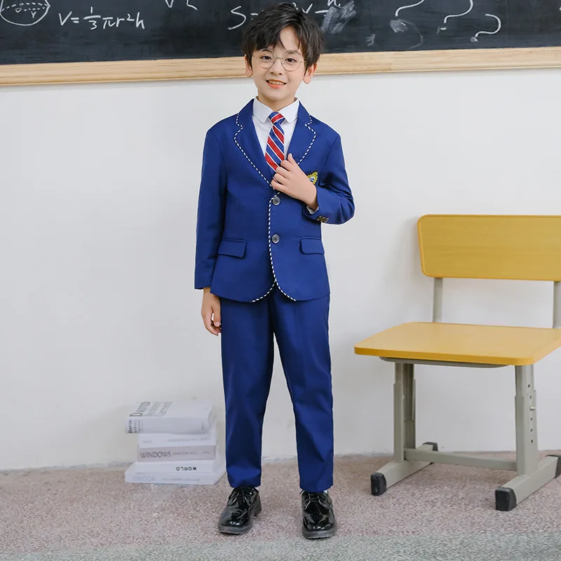 Boys Girls Formal Ceremony Costume Children\'s Brithish Style School Uniform Kids blue Jacket Pant/Skirt Photography Suit