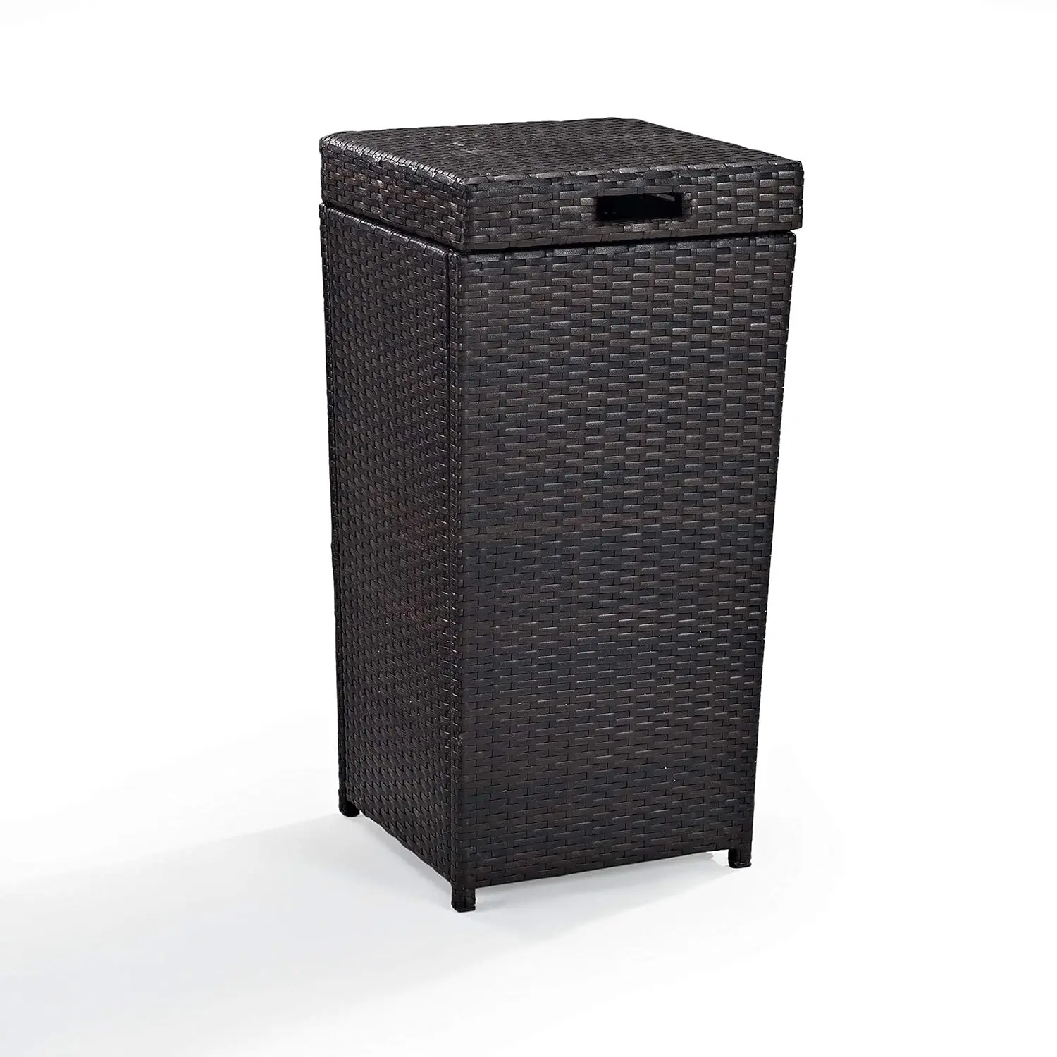 Large Brown Wicker Waste Basket with Lid Wastebasket Poolside Garbage Can Outdoor Trash Bin Sturdy Outside Modern Chocolate