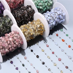 Natural Stones Tainless Steel Quartz Gem Beads Chain DIY Charms for Jewelry Making Necklace Bracelet Handmade Accessories Gifts