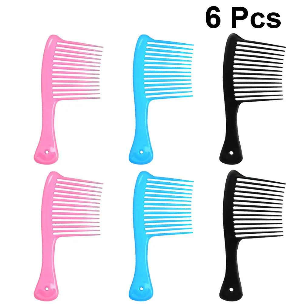 6Pcs Wide Teeth Hair Comb Professional Styling Slicked-Back Hairdressing Salon Haircut Combs Non Tangling Sky Blue