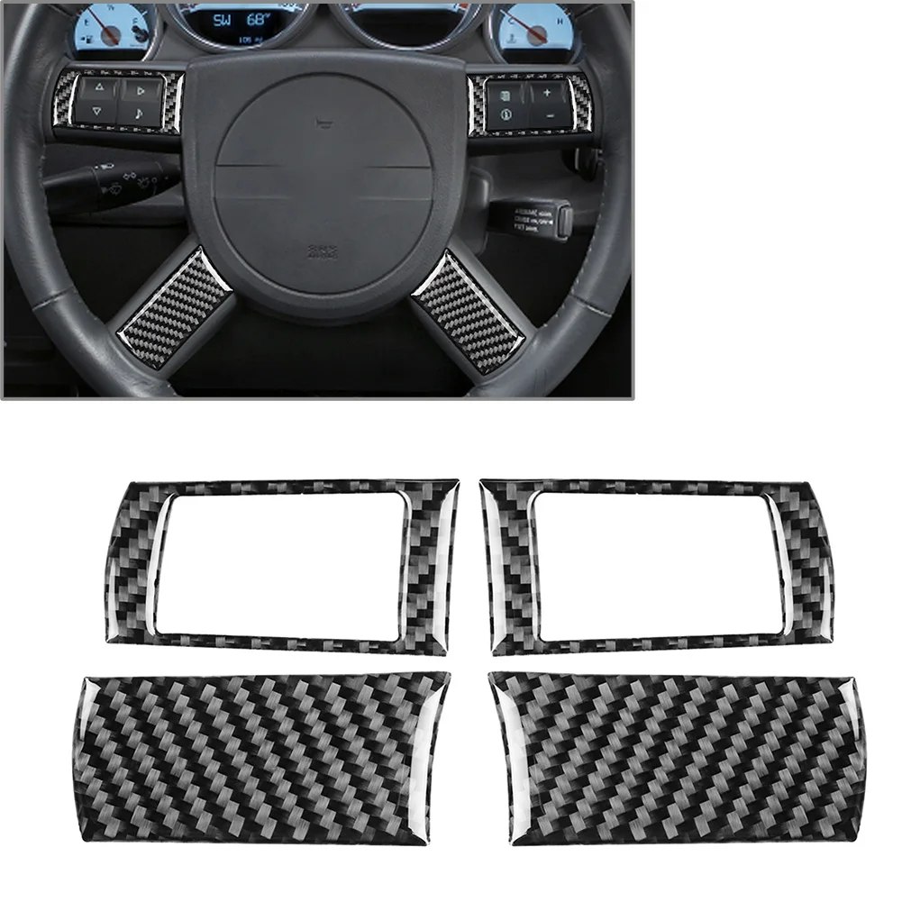 

4 Pcs Carbon Fiber Car Steering Wheel Button Cover Decoration Trim Sticker For Dodge Challenger 2008 2009 2010