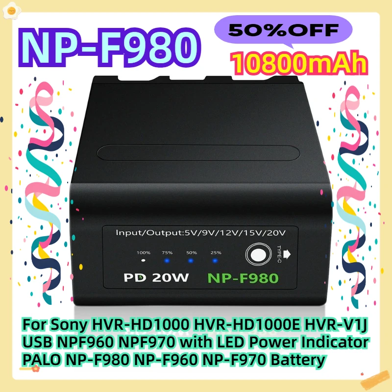 

For Sony HVR-HD1000 HVR-HD1000E HVR-V1J USB NPF960 NPF970 with LED Power Indicator PALO 10800mAh NP-F980 NP-F960 NP-F970 Battery