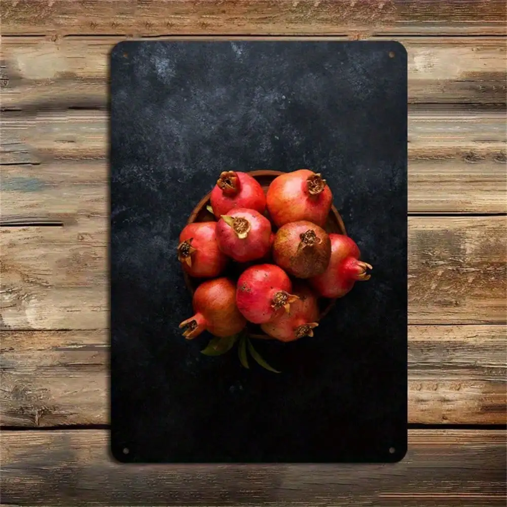 

1PC Tin Sign Pomegranate - Kitchen/Dining Room Decor, Fresh Fruit Metal Art, 8x12 Inches/20x30 Cm