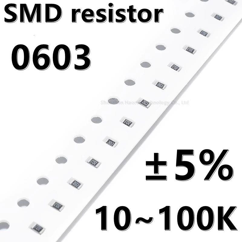(100ชิ้น) ตัวต้านทาน0603 5% SMD 10 11K 12 13 16 15K 18 20 22 24 27K 30K 36K 39K 43K 47 K 51K 56K 62K 68K 75K 82K 91K 100K
