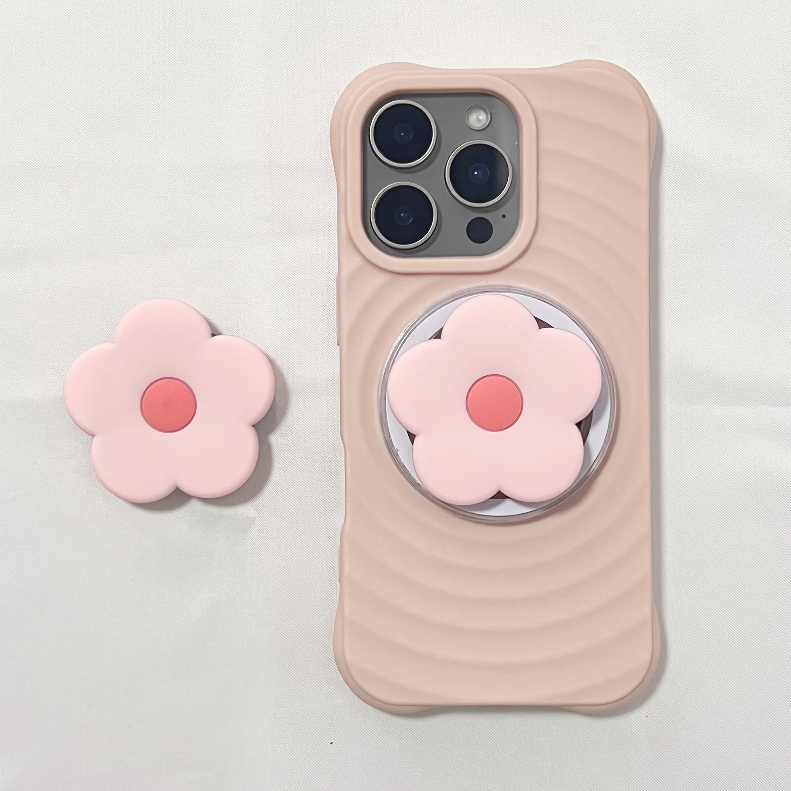Niedlicher Cartoon-Silikon-Handyhalter in Rosa Blumenform, Grip Tok Handyhülle mit Ständer für iPhone17 iPhone16 Pro Max