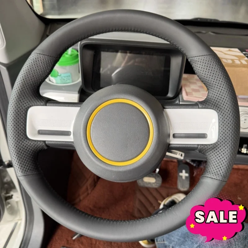 

Customizable Handmade Anti-slip Wear-resistant Comfy Genuine Leather Steering Wheel Cover For Wuling Hongguang gb mini ev