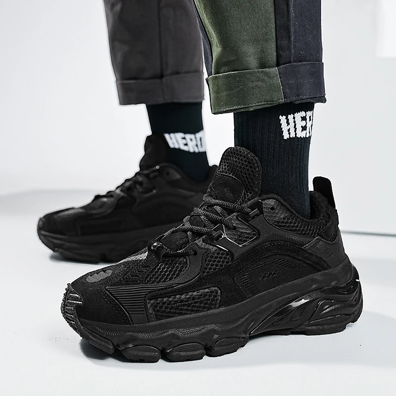 

Мужские кроссовки большого размера из натуральной кожи с дышащей толстой подошвой, повседневные, весна-лето, с круглым носком, спортивные