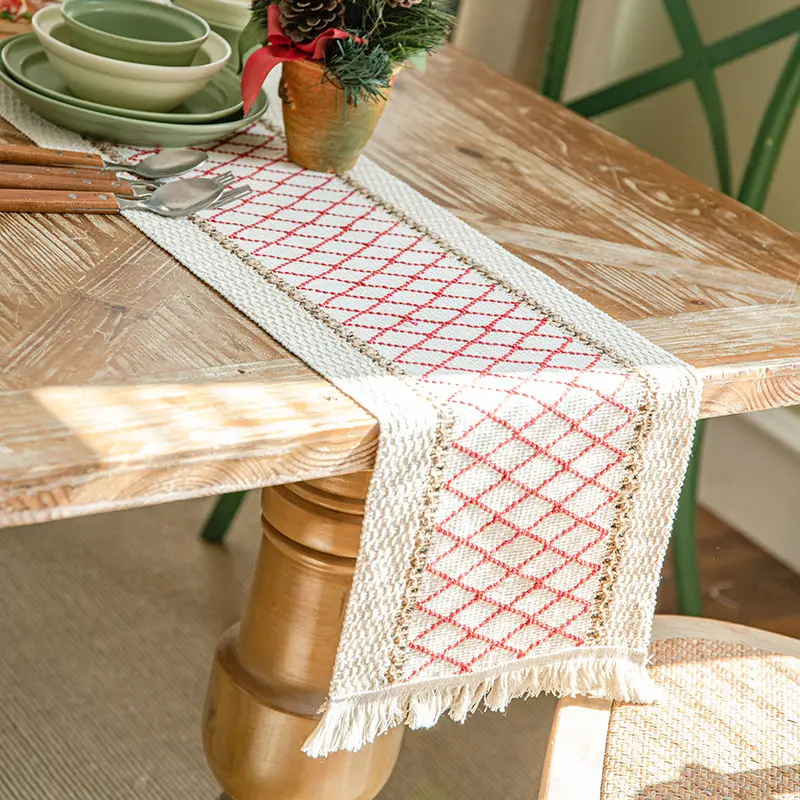 Camino De Mesa americano con borlas, decoración para el hogar, tela a prueba De polvo, cubierta Simple para comedor De café, fiesta Retro, Camino De Mesa Ins 2015