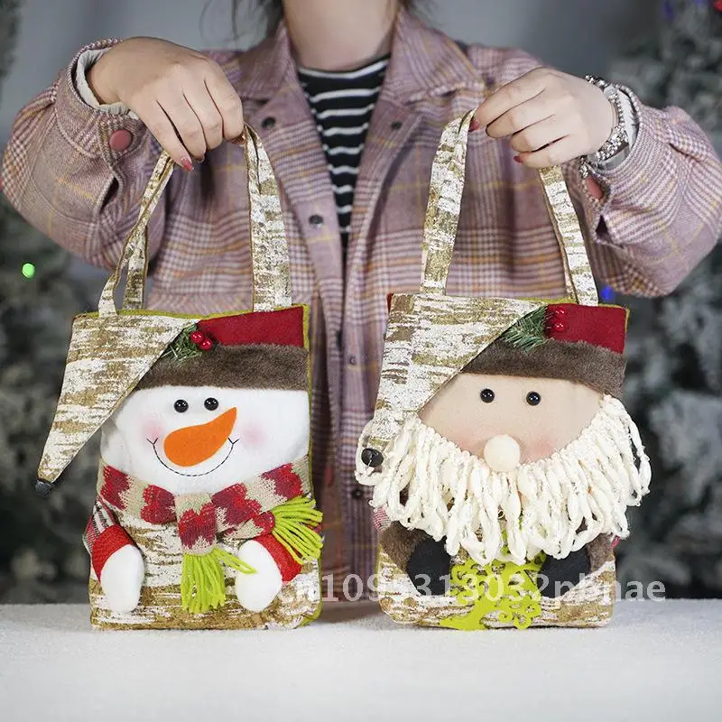 

Christmas Gift Bag Snowman & Reindeer Pattern Cloth Tote Old Man Reindeer Snowman Apple Packaging Box for Christmas Eve