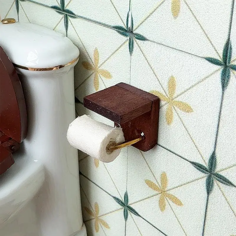 1:12 Miniaturowy uchwyt na papier toaletowy do domku dla lalek - Dozownik na ręczniki papierowe z rolką papieru toaletowego, scena łazienkowa do miniaturowych wystawek