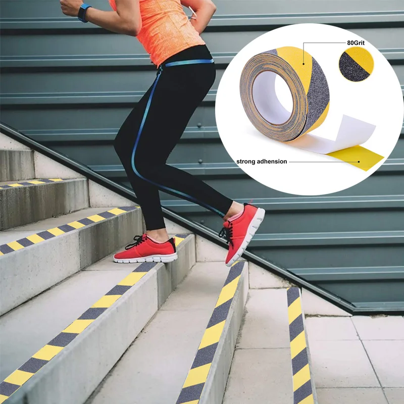 5M Yellow and Black Non Slip Tape Safe Walk Outdoor Abrasive Adhesive For Stairs Safety Tread Step Indoor Caution Warning Tape