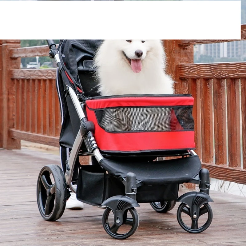 

Dog outing stroller medium and large dog walking cart lightweight and foldable travel pet car red