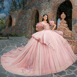 Angelsbride 2025 Luxury Pink Tiered Ball Gown Quinceanera Dresses With Appliques Evening Dress Vestido De 15 Quinceañera