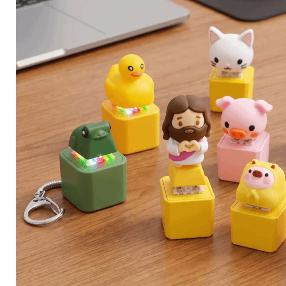 Rechargeable Clicker Fidget Keychain Croaking Frog Squeeze Clicking Pressure Relief Cartoon Animal Button Press Click Keyring