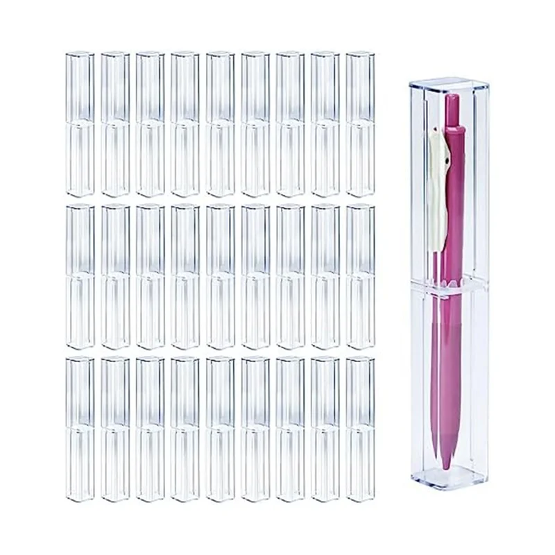 25Pcs Clear Acrylic Pencil Case, Reusable Pen Gift Box Empty Plastic Pen Storage Container Pencil Packaging Box Set