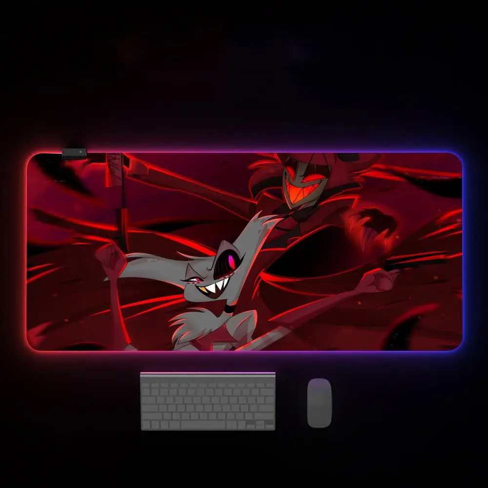 H-Hazbin Hotels Alastor Mouse Pad Large keyboard luminous mouse pad, RGB streamer, LED gaming internet café table mat, home keyb