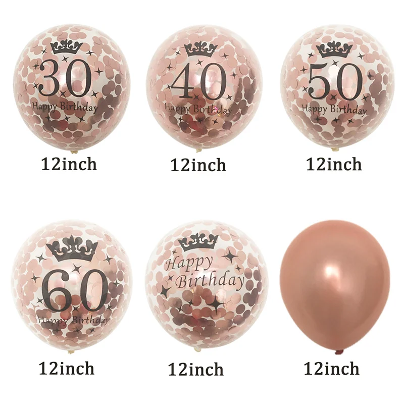 10 قطعة Rosegold 12 بوصة 30 40 50 60 عيد ميلاد سعيد اللاتكس بالونات النثار الكبار حفلة عيد ميلاد 30th الذكرى ديكور لوازم #5
