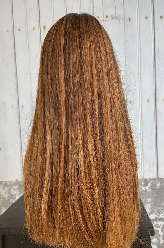 Easy Maintenance Honey Brown Synthetic Lace Top Wigs New Style Natural Straight Futura Wig With Dark Roots Long Premium Fiber