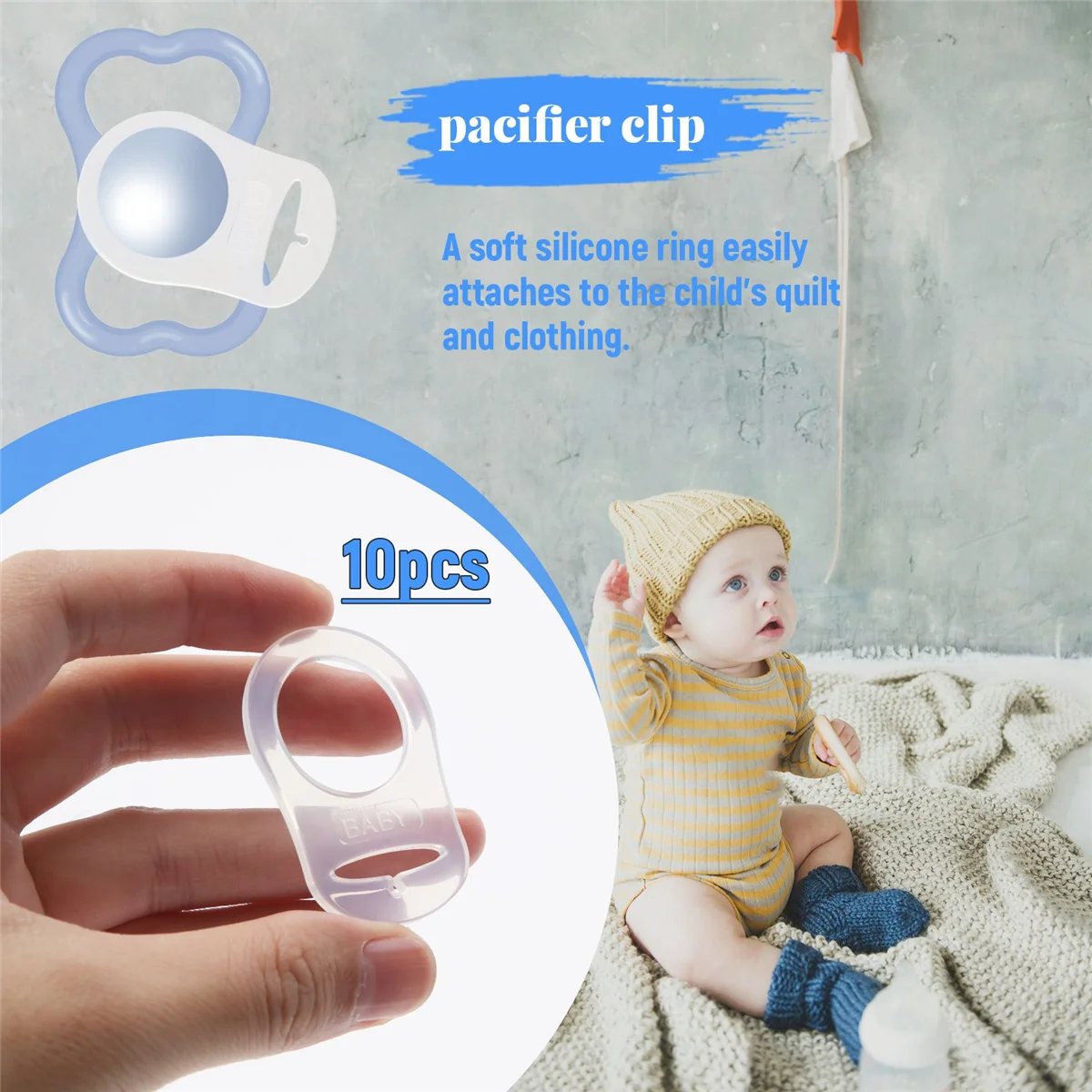 HOT 10 Pcs Button Silicone Ring Mam Pacifier Holder Mannequin Clip Adapter Transparent
