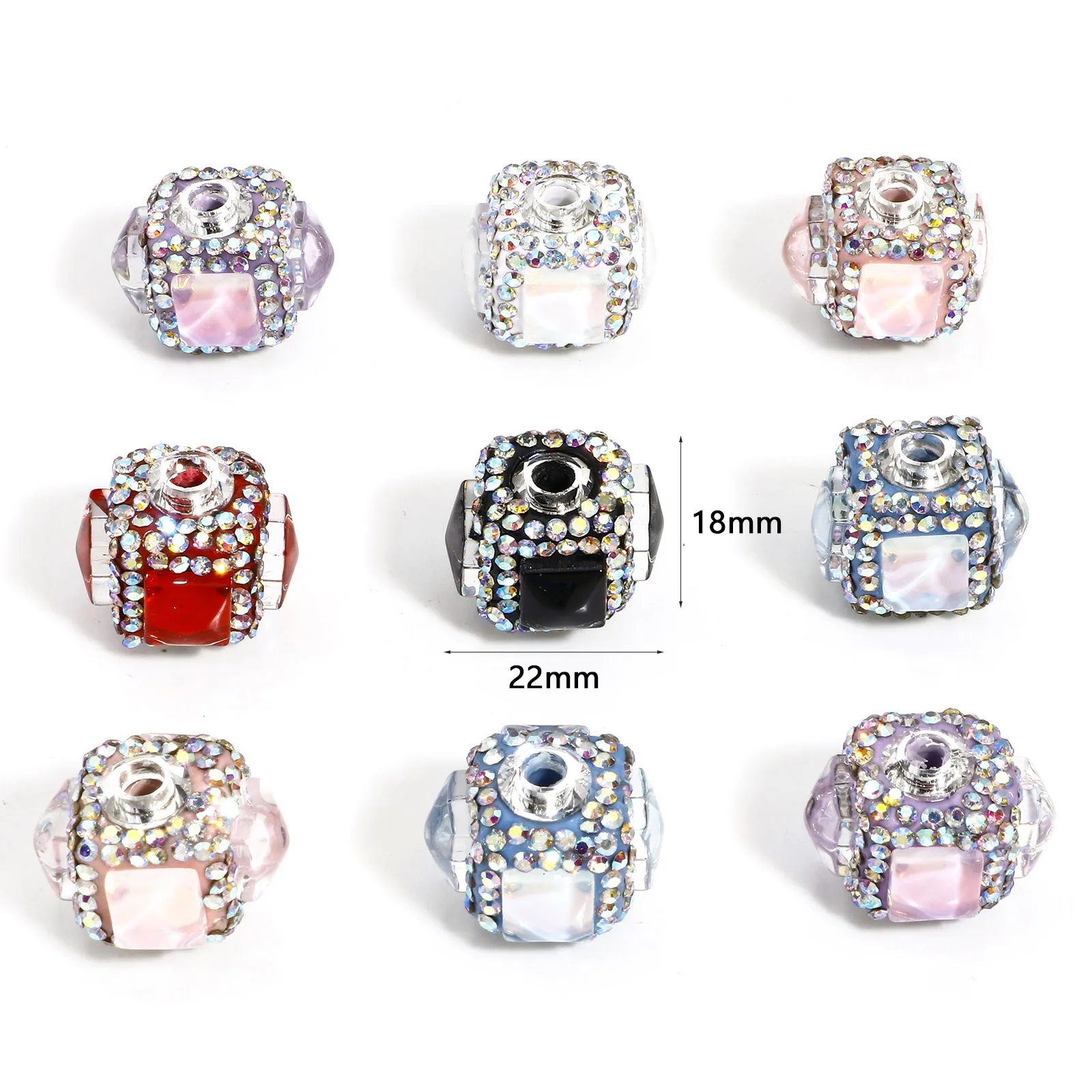 1pc Polymer Clay Beads Multicolor Rhinestone Cube Beads For DIY Bracelet Charm Jewelry Making 22mm x 18mm, Hole: Approx 3.4mm