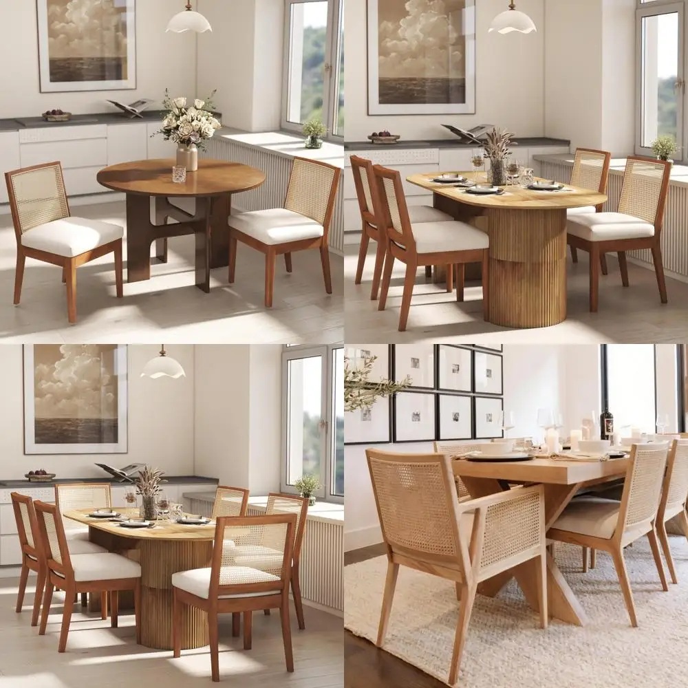 

Pair of Mid-Century Modern Rattan Dining Chairs, Upholstered Cane Seats for Kitchen and Dining Area