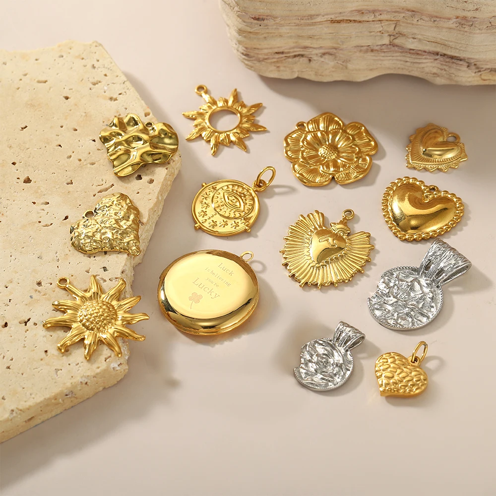 

CARLIDANA New Gold Plated Necklace Bracelet Fashion Accessories Stainless Steel Flower Sun Heart Charms for DIY Jewelry Making