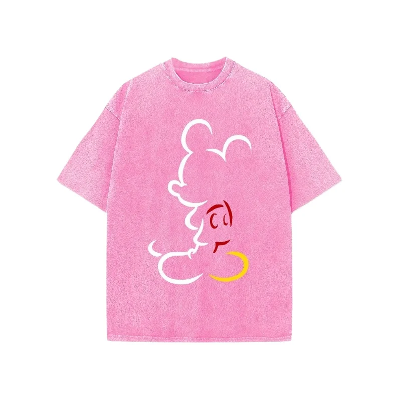 

Disney women's Mickey Mouse line art print T-shirt. 100% cotton, soft short-sleeved top. Elegant, four-season casual wear