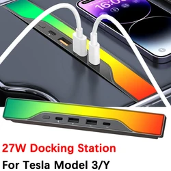 Docking Station luce RGB per caricabatterie rapido Tesla 27W Hub Shunt USB per modello 3 2022 2023 modello Y Splitter di controllo centrale