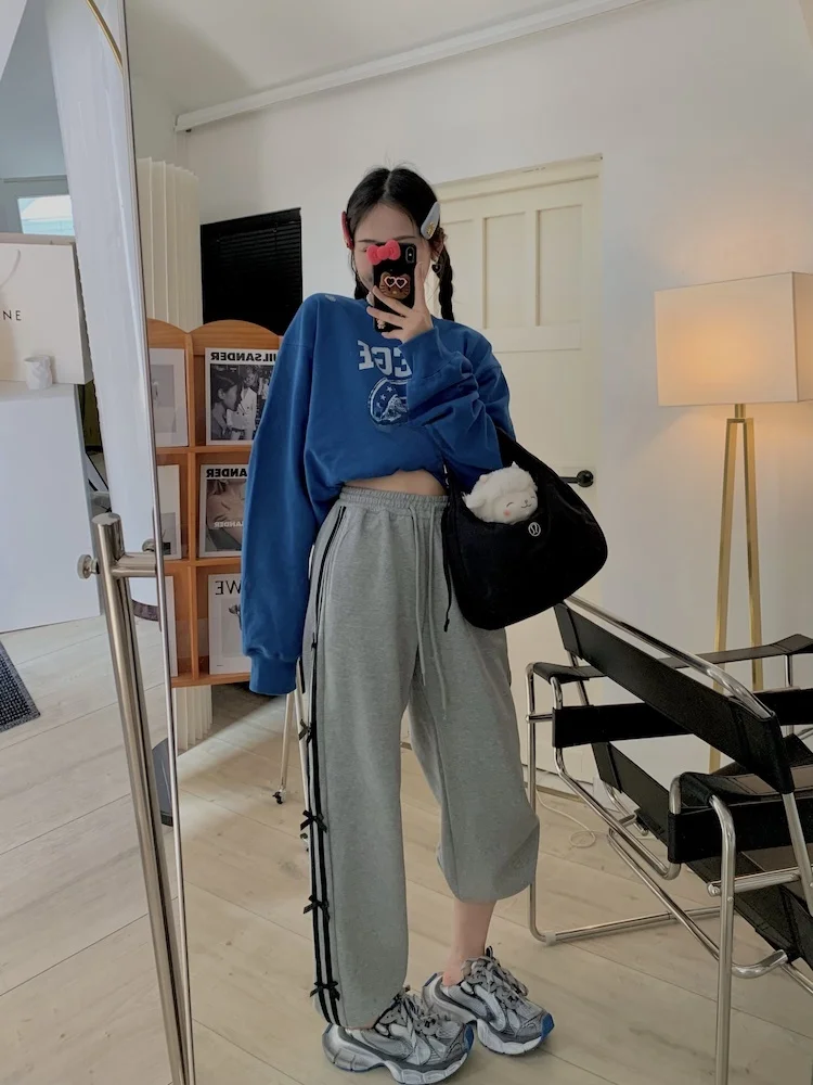 

Женские свободные повседневные универсальные брюки-карго Zhen Chun Hua Er с узлом, двойной эластичной резинкой на талии