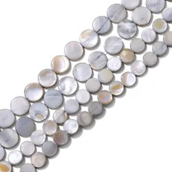 Natural Gray Shell Beads Smooth Straight Hole Double-sided Flat Round Dyed Beads Mother of Pearl Shell Bead for Jewelry Making
