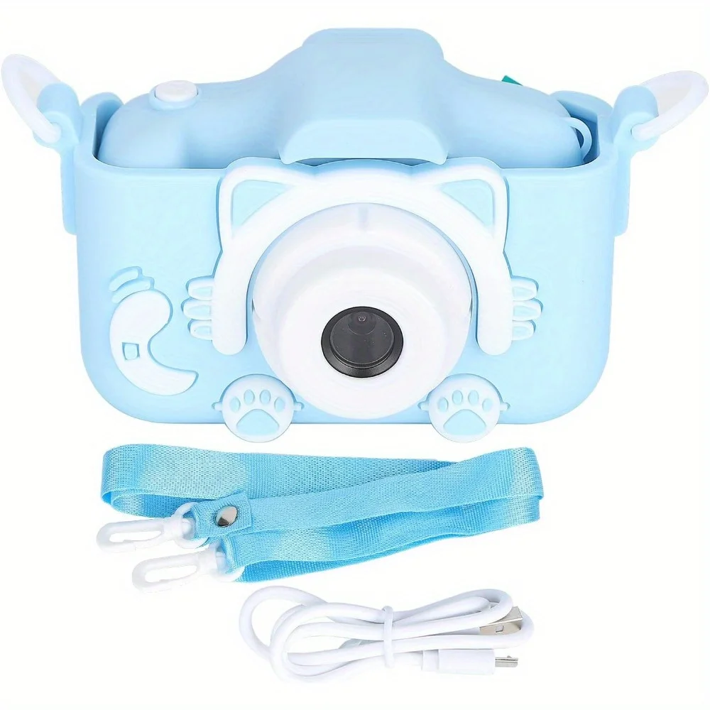 Minor Camera, 12MP Mini Cartoon Kitty Digital Camera Toy with Double Camera for Minor(Blue)