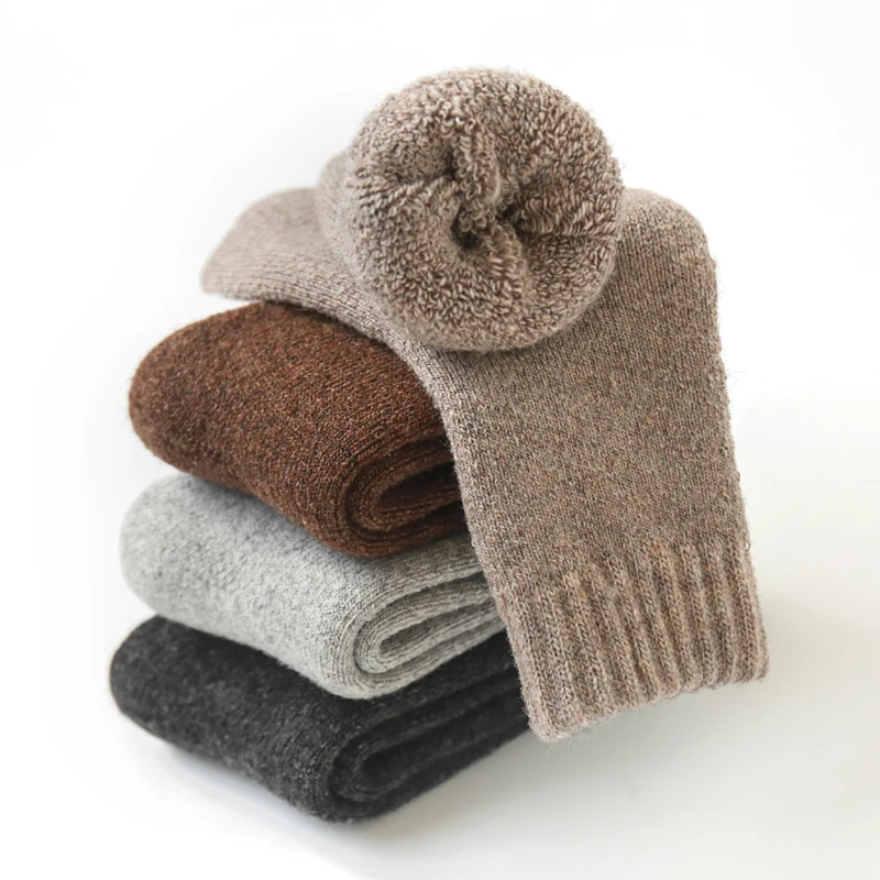 4 أزواج من الجوارب القصيرة المصنوعة من الصوف والنعل السميك للأطفال من عمر 3 إلى 15 سنة، جوارب طويلة دافئة من الكشمير