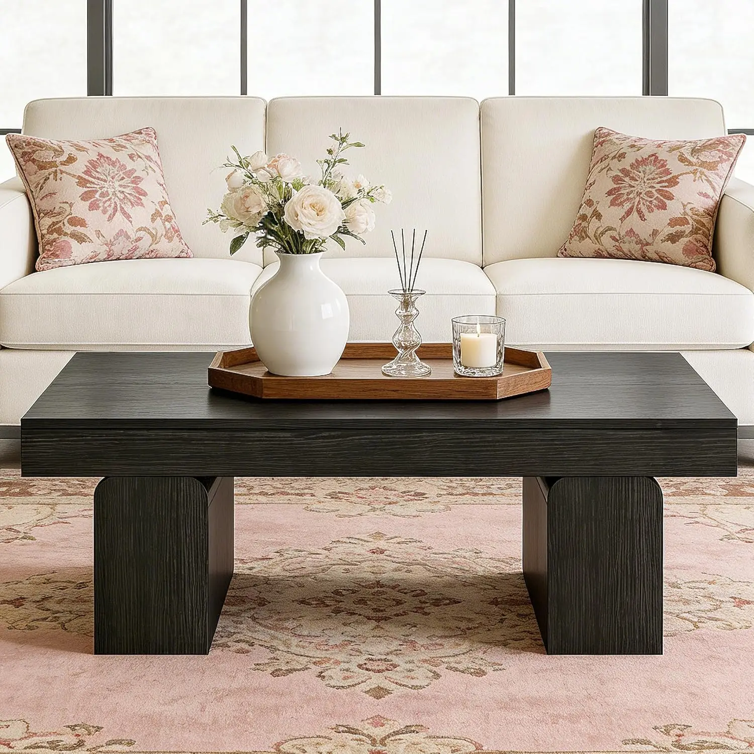 

Rectangle Coffee Table 55" Wood Accent Center with Thickened Legs & Top Modern Low Tea for Living Room, Customized