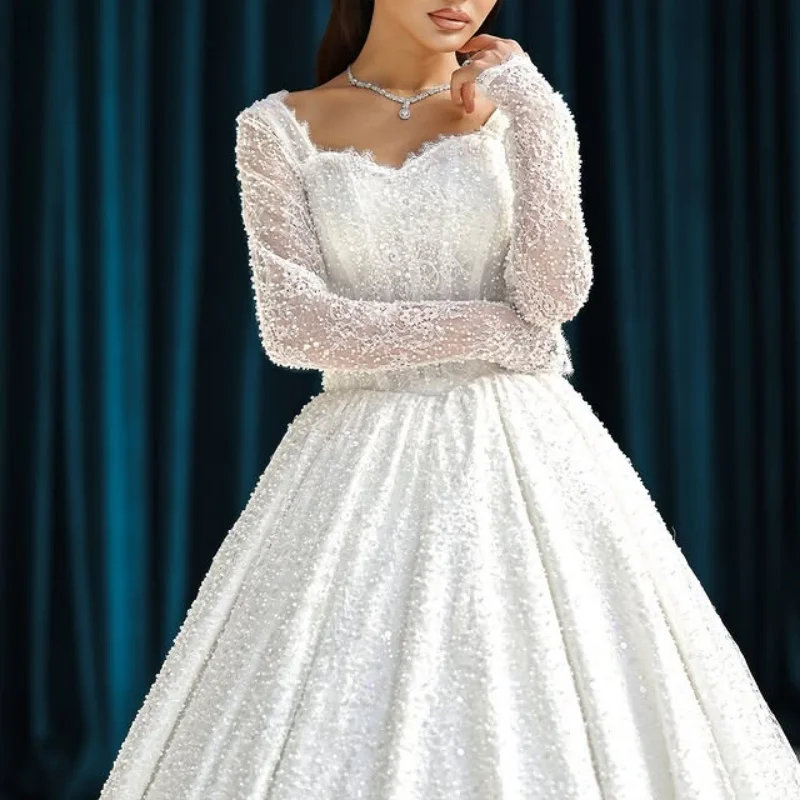 Customized Shiny ivory white Ball Gown Royal Wedding Dresses Sweetheart crystal Long tail applique decal Made Robe De