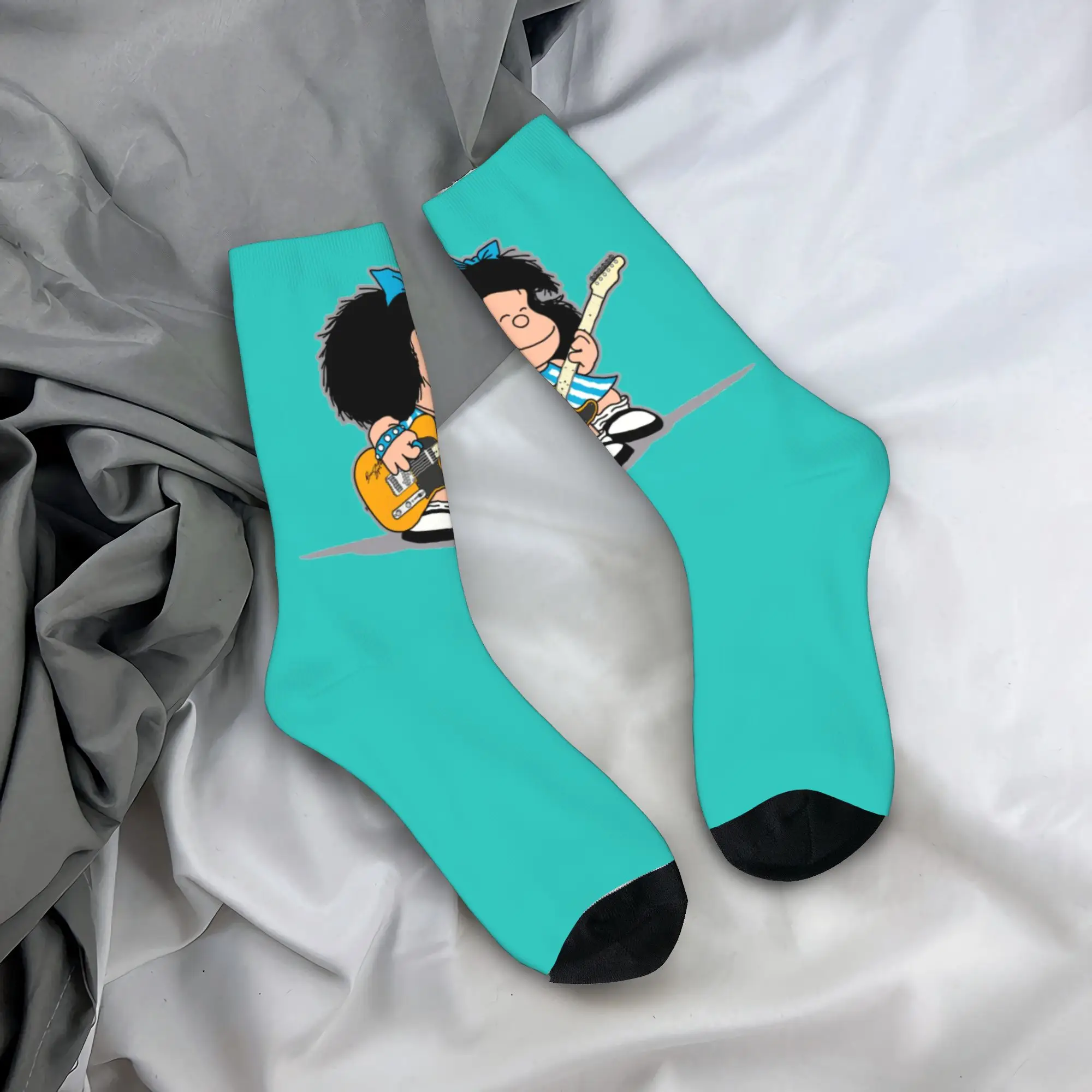 

Забавные мужские носки с 3D-принтом «Мафальда играет на гитаре», унисекс, дышащие, теплые, с 3D-принтом, в стиле Quino Kawaii, мультяшные, укороченные