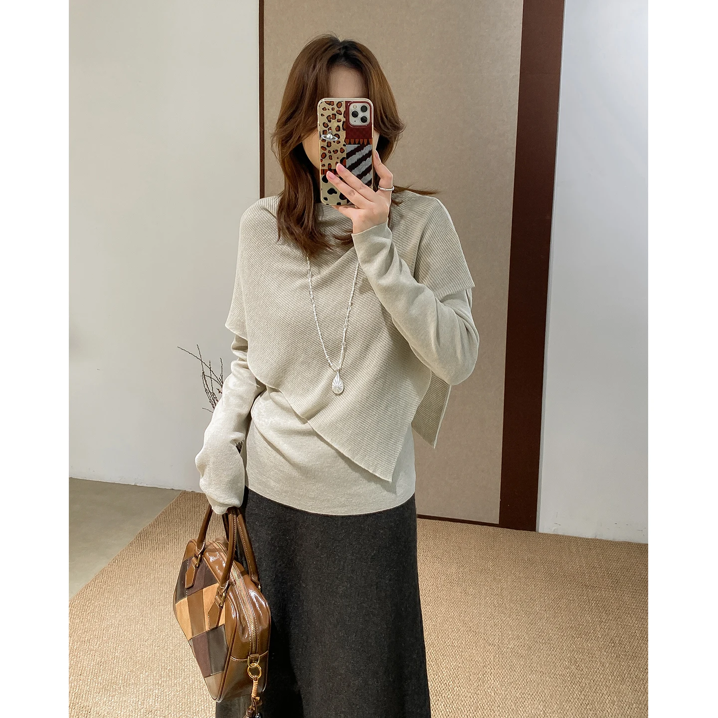 

Phil Dan Вязаный свитер для поездок на работу Long Sve Slim Fit из мягкой шерсти из тонкой вязки из двух частей Sle Busin Женская мода