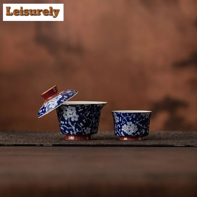 

120 мл Древняя чайная варенья Gaiwan с цветком сливы, чайная чаша с крышкой, комплект чайной машины, крышка, миска, украшение чаши с чашкой 65 мл