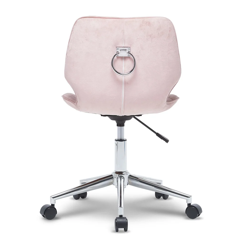 Cadeira de escritório Mid Back Modern Swivel Velvet Computer Desk Chair Com Pull Anel Retro e Moda Rosa [US-W]