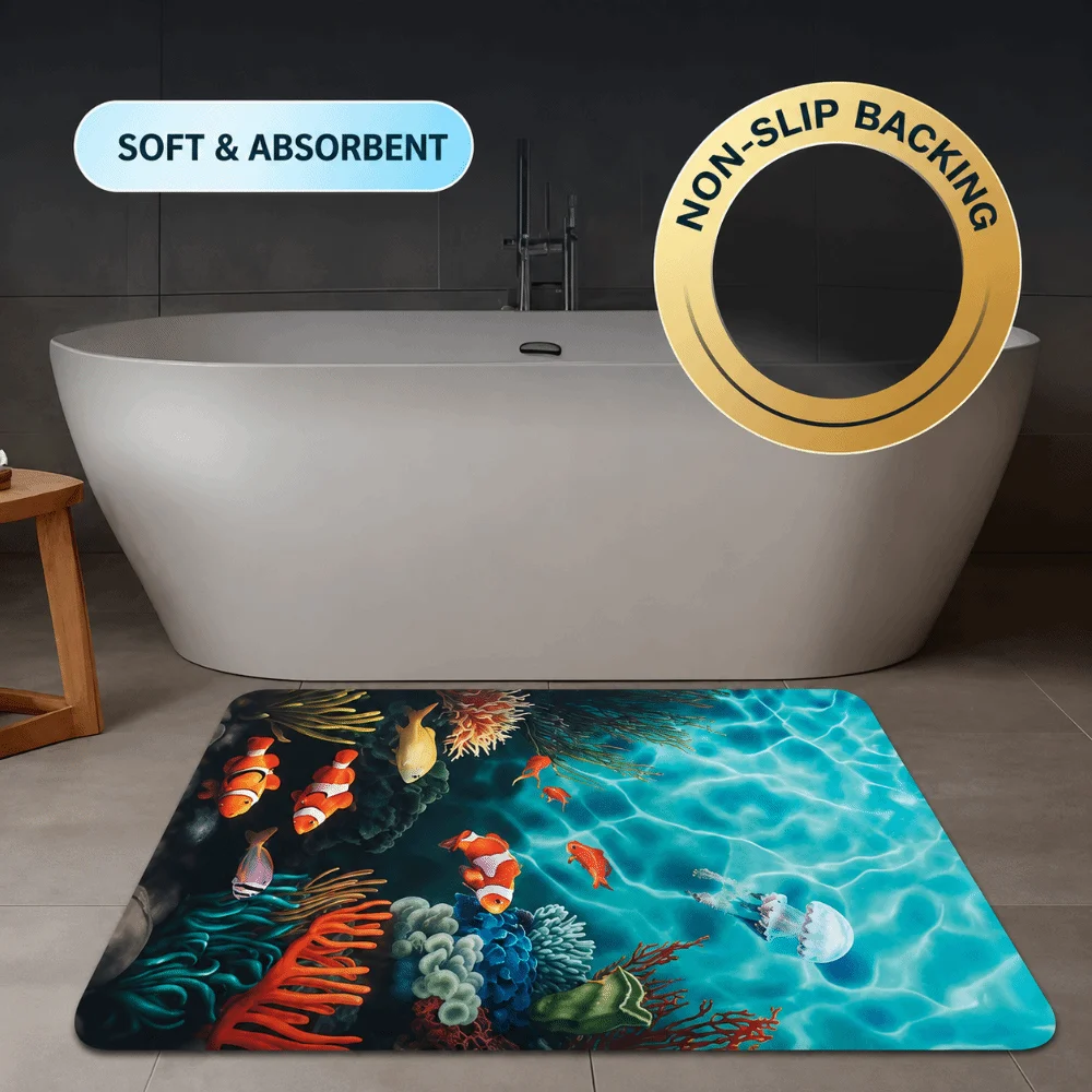Elegant Non Slip Bath Mat Quick Dry Rounded Corners Bathroom Mat Washable Low Profile Bathroom Floor Mat Bathtub Area
