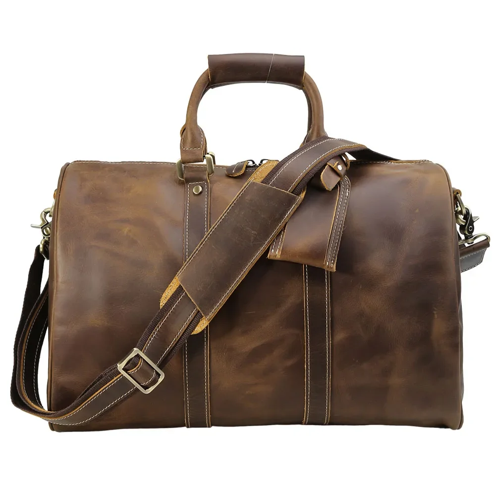 High Quality Customize Logo Vintage Crazy Horse Leather Travel Bag Unisex Full Grain Genuine  Duffel  Duffle 