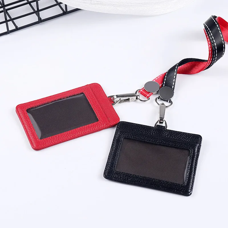 New Cow Leather ID Card Sleeve Card Holder Badge Case Clear Bank Credit Card Clip Badge Holder Accessories