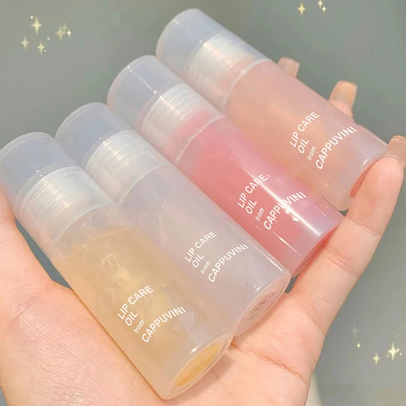 1Pc Cappuvini Transparent Glass Lip Oil Non-sticky Moisturizing Lip Plumper Fragrance Lip Care Serum Primer Brush