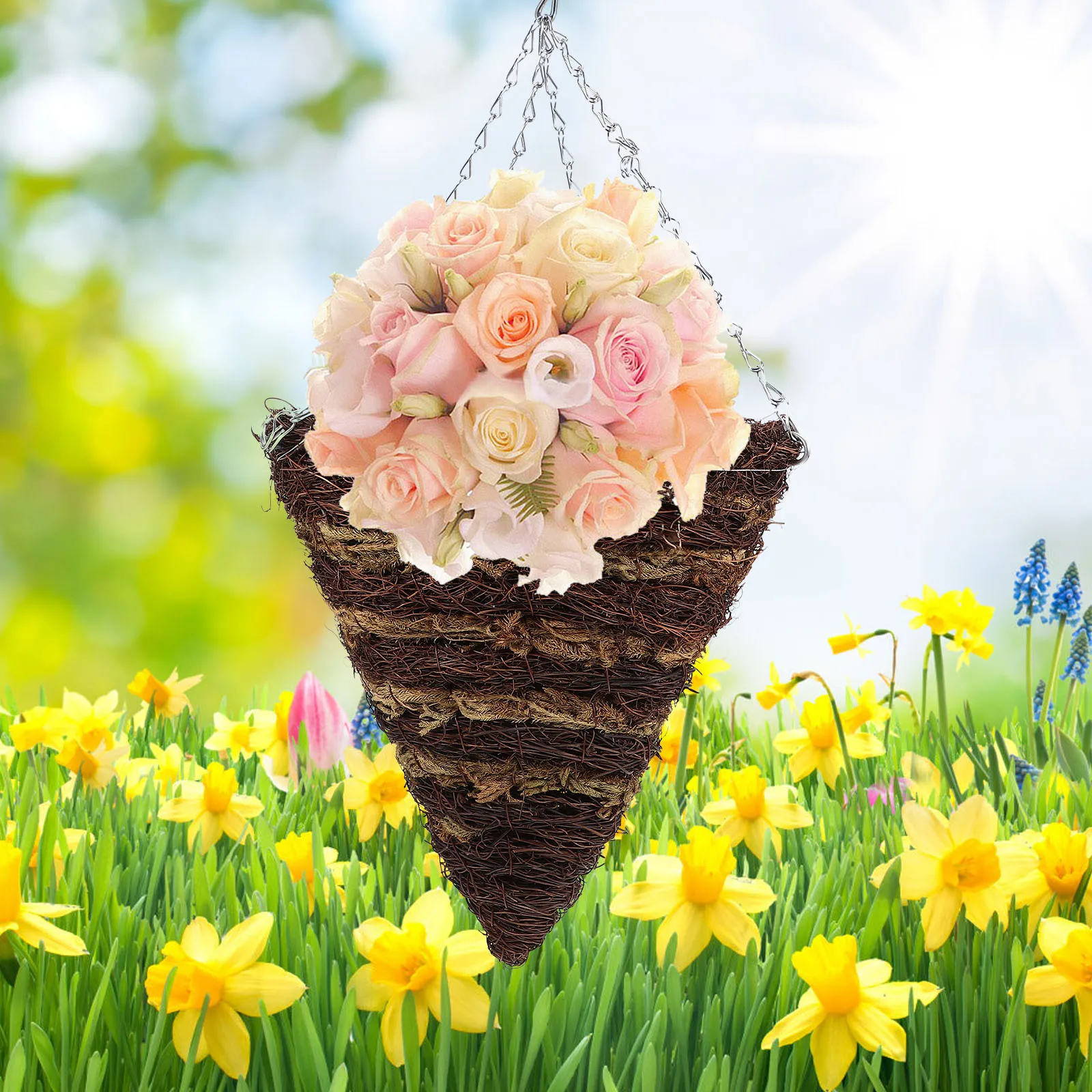 

Flower Basket Hanging Planter Woven Wicker Pot Indoor Outdoor Holder Rustic Home Garden Decor Flowerpot Stand