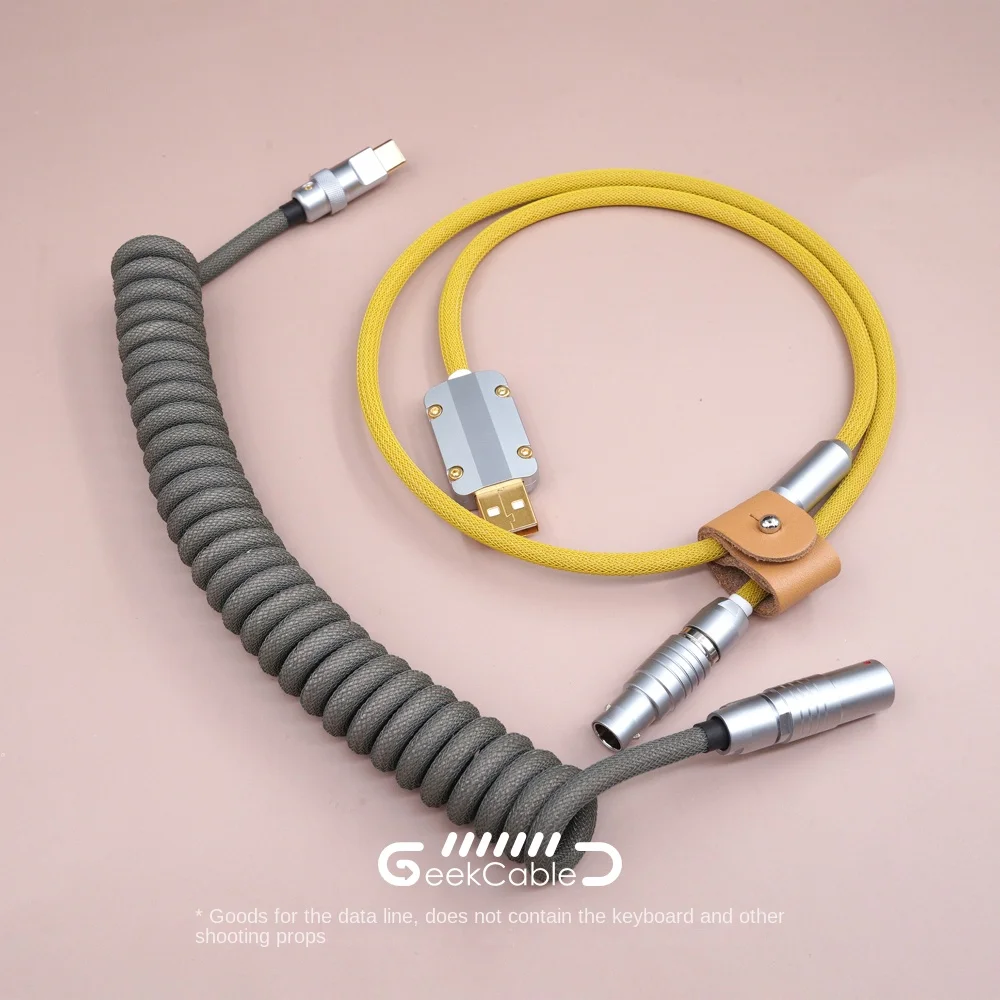 GC handmade customized mechanical keyboard cable, data cable, spiral rear aviation plug micro light system in stock,type c cable