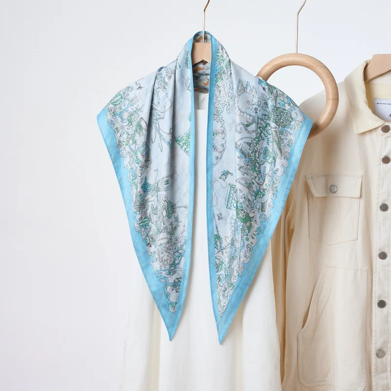 New Double-sided Different-color Printing Imitation Silk Triangle Scarf To Wear Waist Accessories Belt Versatile Silk Scarf