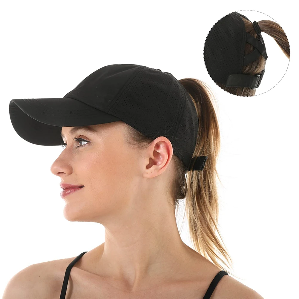 A95D-2Pcs Women Criss Cross Ponytail Baseball Cap High Messy Bun Ponycap Quick Drying Mesh Outdoor Travel Hat