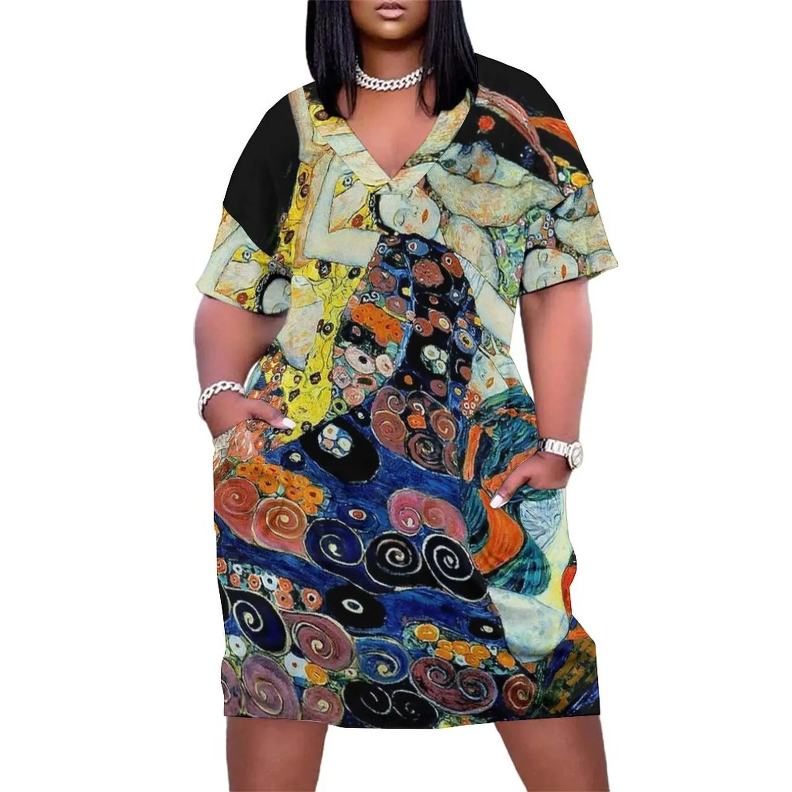 MAIDENS : Vintage Gustav Klimt Oil Painting Print Loose Pocket Dress elegant party dresses for women 2025 dresses for woman 2025