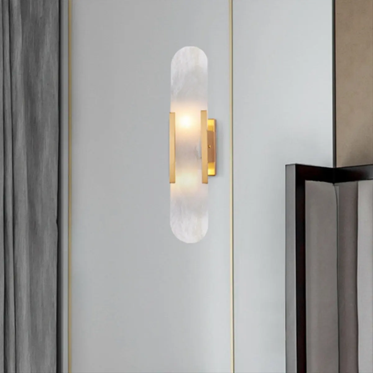 【~ New FDDT】Natural Marble Wall Lamp Living Room Bedroom Bedside Decoration Wall Light Golden Hotel Aisle Staircase Sconce view 5