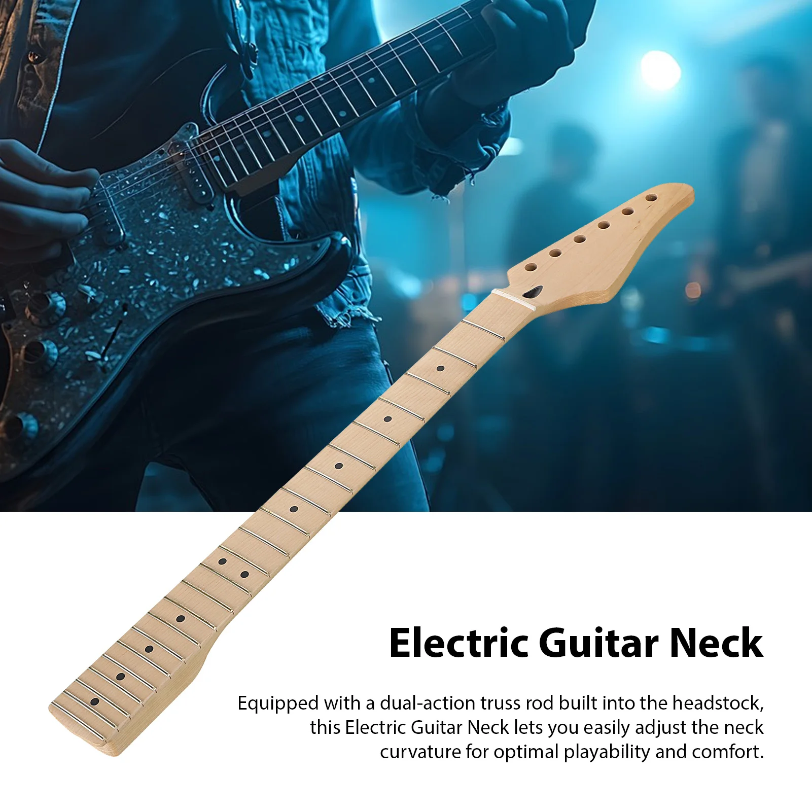 Electric Guitar Neck Maple Fretboard 22 Frets Bone Nut for ST Replacement Pre Drilled 10mm Tuner Holes Dual Action Truss Rod